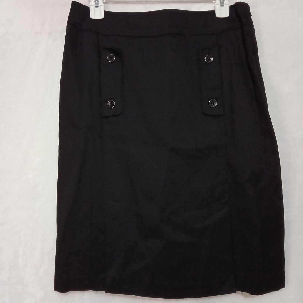 Willi Smith Black Textured Pencil Skirt Double Button Front Size 6